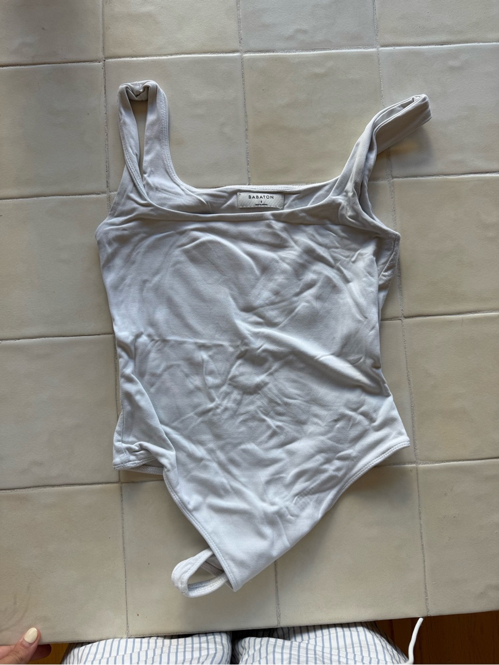 Babaton Light Gray Ribbed Square Neck Bodysuit